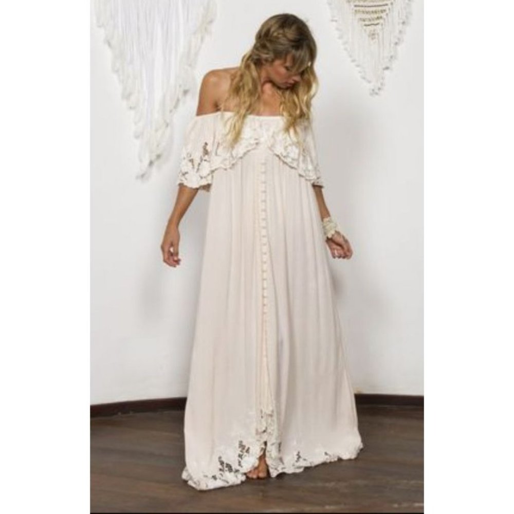 Filly Boo Wonder Years Bohemian Maxi Dress Pink Marshmallow Size Large Maternity